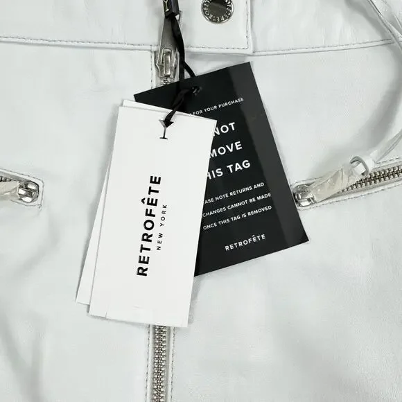 Retrofete Womens Sian Leather Zipper Mini Skirt Medium White Black Edgy - Picture 5 of 13